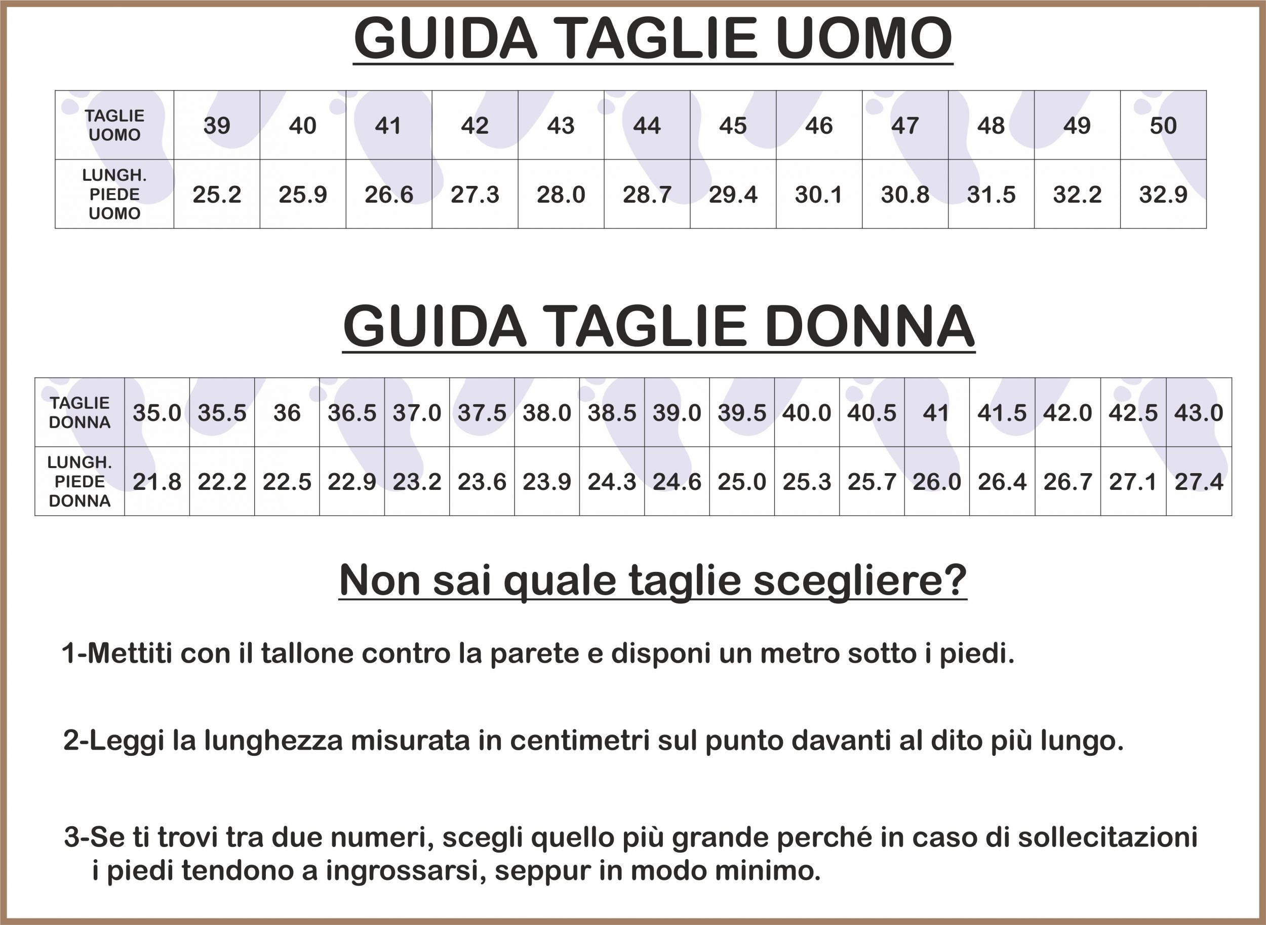 Tabella guida alle taglie uomo e donna con istruzioni di misurazione